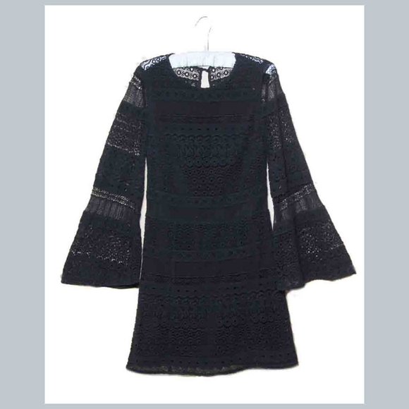 Rebecca Minkoff Die Cut Dress Flare Sleeves Black Cotton Women's Size 2 - Picture 1 of 3
